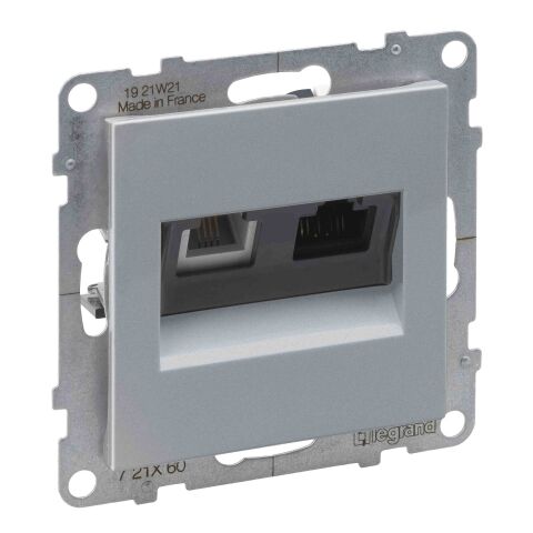 SUNO zásuvka 2-násobná RJ11/RJ45 CAT.6/UTP kombinovaná datová+telefonní nestíněnná barva hliník *721360 Legrand