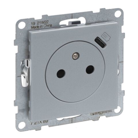 SUNO zásuvka 2P+T zapuštěná USB/C barva hliník *721389 Legrand