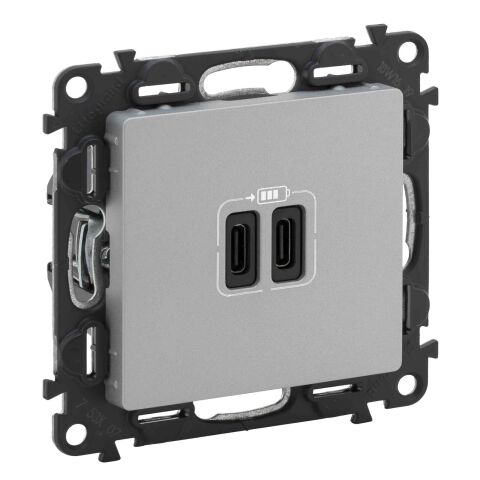 Valena LIFE nabiječka 2-násobná USB C+C barva hliník *753307 Legrand