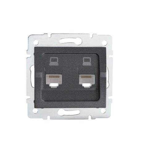 Zásuvka LOGI 2xRJ45Cat 5e Jack dvojnásobná datová nezávislá barva grafitová 25287 Kanlux