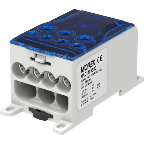 Distribuční blok OJL 400AF, vstup 10x(1x25), výstup 4x35/3x50mm? modrý typ MAB1403B10 Morek