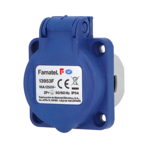 Zásuvka vestavná 13953F IP54/230V/16A s ochranným kolíkem, modrá Famatel