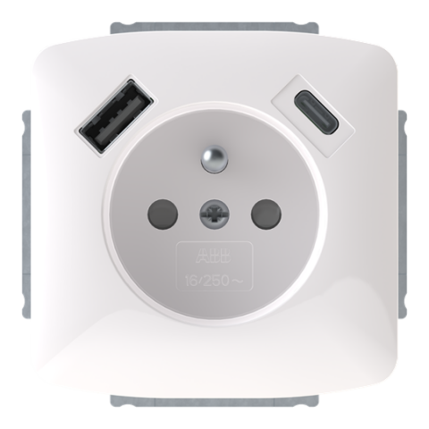 Tango 5569A-A32357 B zásuvka jednonásobná s kolíkem, s clonkami, s nabíjením USB-A, USB-C barva  bílá *ABB